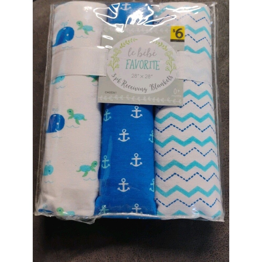le bebe 28" X 28" Baby Boys Flannel Receiving Blankets 3 Pack 0+ months